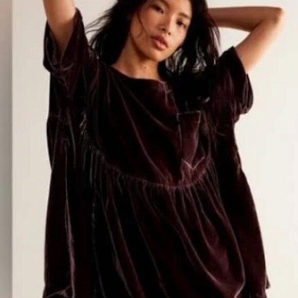 We The Free Dresses & Skirts - We the Free Moon City Velvet Babydoll Mini Dress Tunic Plum Raisin Sz M